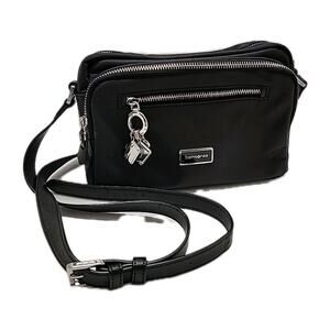 SAMSONITE Black Adjustable Zippered Crossbody with Silver Charms Pockets Travel